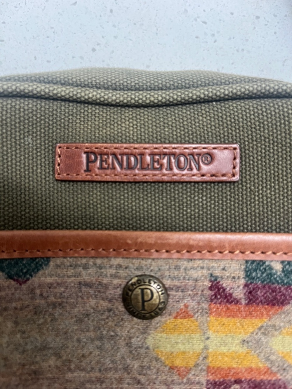Pendleton Highland Peak Tan & Olive Green Crossbody Satchel Wool Bag - Picture 2 of 12